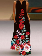 Vestido largo estampado con cuello en V y sin mangas